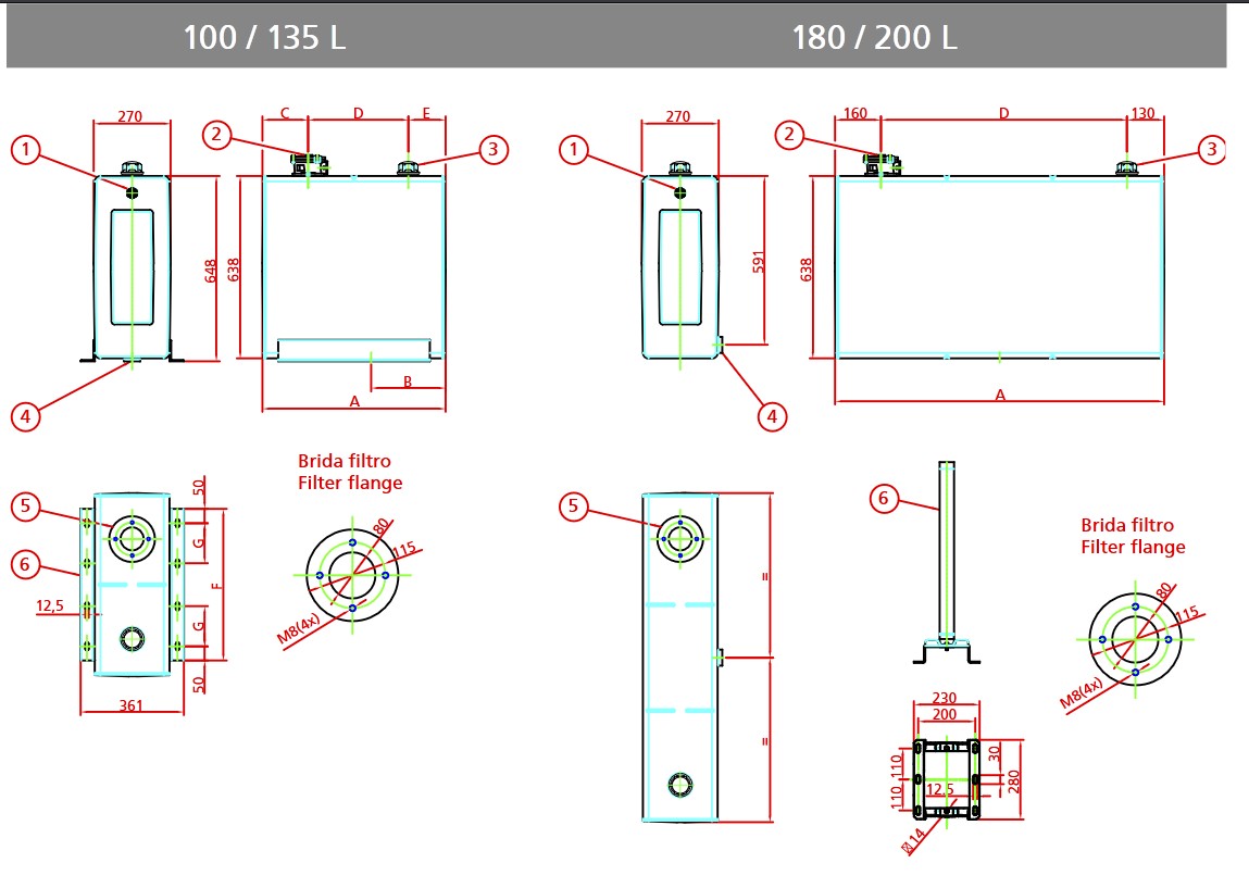 Estanque de Aceite Bz 100L Transcabina con brida - Imagen 2